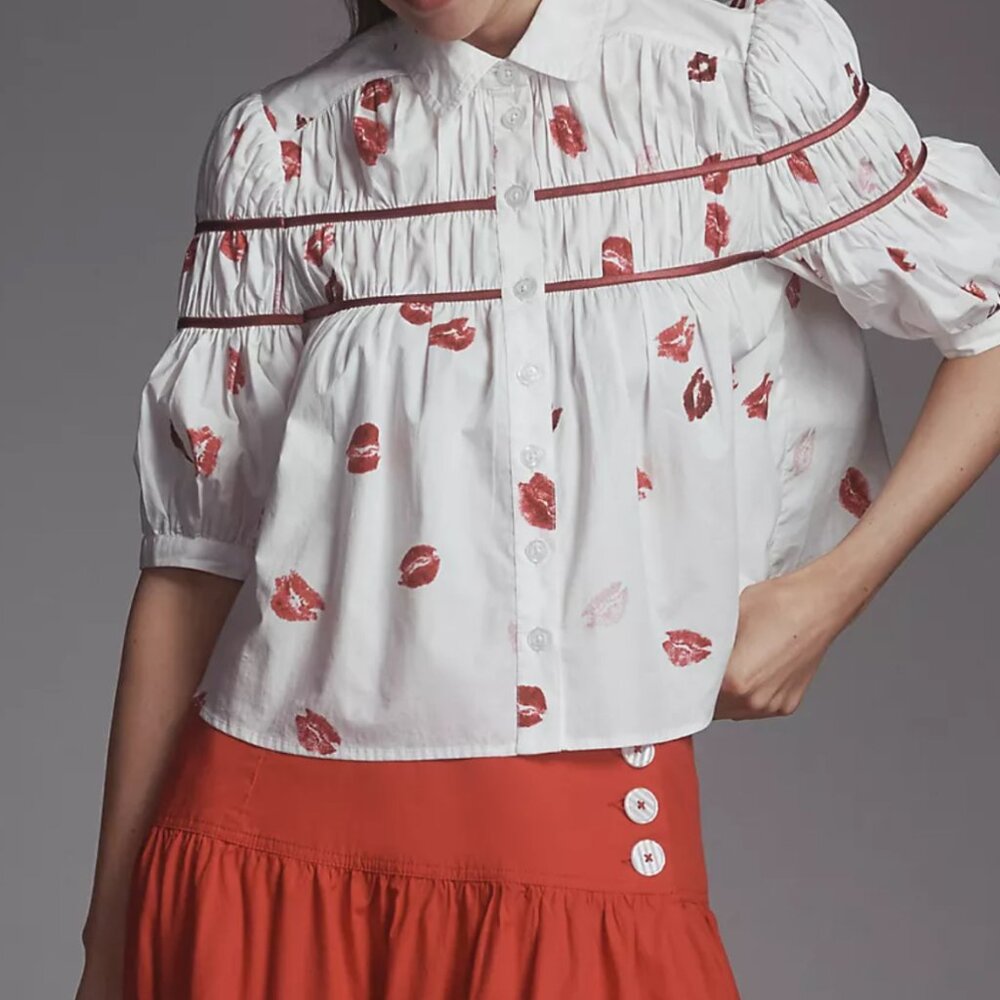 The Leandra Shirred Yoke Blouse by Maeve - 2x